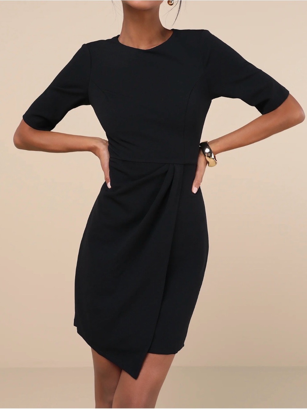 NWT Lulu's Black Draped Sheath Midi Dress M